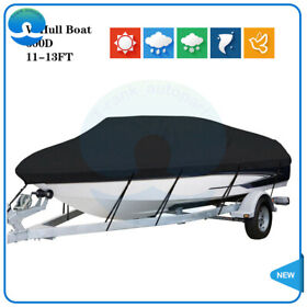 T170502k 11-13 Ft Black Waterproof Heavy Duty Boat Cover Fishing V-hull Tri-hull Runabout