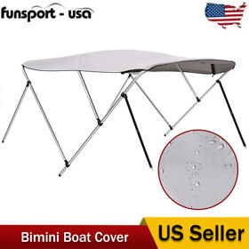Fc0300005 3 Bow 46inch High X 79inch-84inch With 6footl Bimini Top Boat Cover 600d Rear Poles Gray