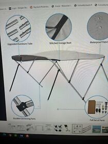 Tc0300007 3 Bow 600d Bimini Top Boat Cover 46inch High 79inch-84inch With 6foot Length Rear Poles Gray