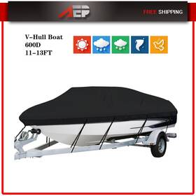Auto170502ppy Auto-engineparts Premium Black 11-13ft Waterproof Boat Cover Beam 78ft Fits Fish Bass V-hull Boats