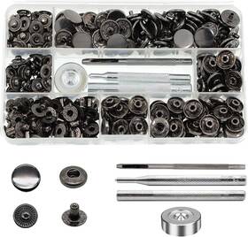 15qh Betterjonny 80 Sets Heavy Duty Leather Snap Fasteners Kit 15mm Gun Black