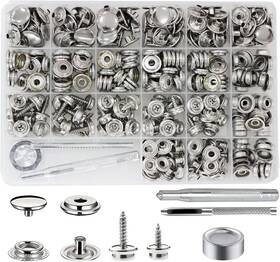 Betterjonny 750319033625 350 Pieces Canvas Snap Kit Stainless Steel Screws Snaps Silver