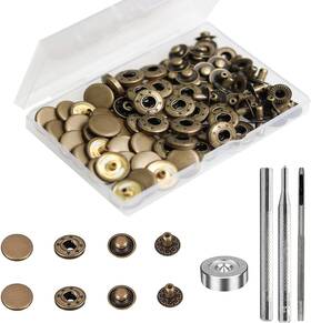 Betterjonny 750319928716 24 Sets Heavy Duty Leather Snap Fasteners Kit 15mm Antique Brass