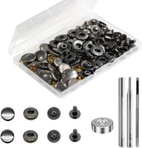 Betterjonny 750319940022 24 Sets Heavy Duty Leather Snap Fasteners Kit 15mm Gun Black