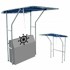 Yi-0437 Boat Center Console T Top-blue Canvas And Aluminum Tube 66.9 X55.2 X80.7
