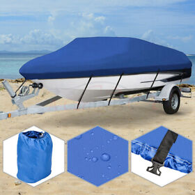 A17051101c Boat Cover Blue For Fishing Ski Bass V-hull 20-22ft Long Beam Uv-proof New