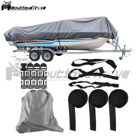 Bou1807168 Boutiquetrove Grey-600d Marine Grade Polyester Canvas Trailerable V-hull Boat Cover Pu 14-16ft