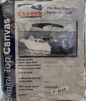 406s02 Carver Sun-dura Bimini Top And Boot Black 54 Inch Tall 6ft Long 91-96 Wide