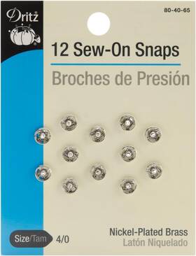 Dritz 072879101294 80-40-65 Sew-on Snaps Nickel-plated Size 4/0 Brass