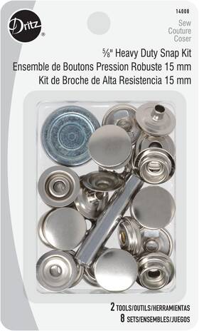 14008 Dritz 5/8 Inch Heavy Duty Kit 8 Sets With Tools Silver Snap Fasteners Nickel