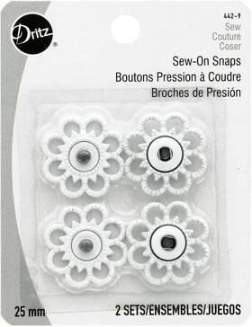 442-9 Dritz Sew-on Snaps With Flower Design White Size 25mm 2-sets