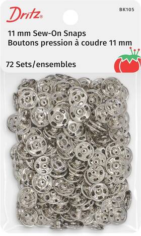 Blk105 Dritz Sew On Snaps Nickel 72 Sets Fasteners Size 1 72ct