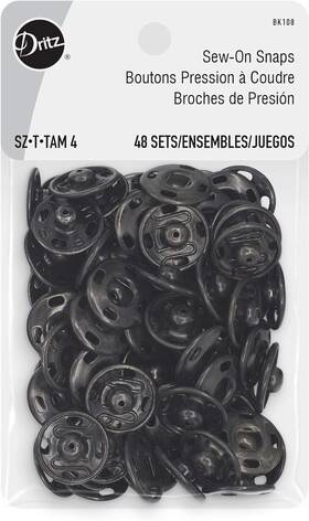 Blk108 Dritz Sew On Snaps Black 48 Sets Fasteners Size 4 48ct