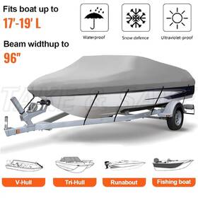 A1107-17 Eeuk V-hull Boat Cover 17-19ft Waterproof Trailerable Fishing Ski Bass Runabout
