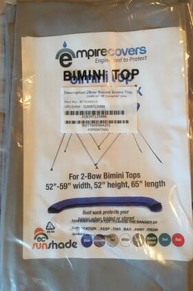 Btt62021g Empirecovers 2 Bow Bimini Top Replacement Color Gray Fits Width 52-59 Inch X Length 65