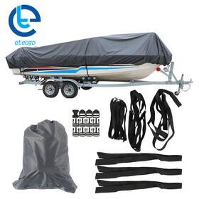 245456 Etecgo 14-16ft Boat Cover Waterproof Heavy Duty Trailerable V-hull Runabouts Grey