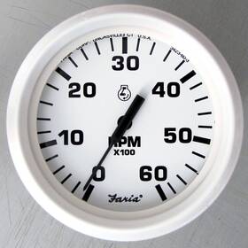 Faria Instruments F33103 Dress White 4 Inch Gauge 6000rpm Tachometer Gas Inboard And Io