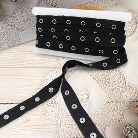 Fa-278 Fqtanju 2 Yards Black Cotton Snap Button Trim Metal Tape Snaps