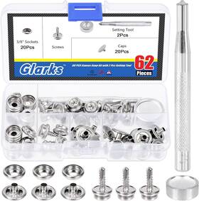 G-3310 Glarks 62pcs Canvas Snap Button Kit Stainless Steel Marine Grade Copper Color