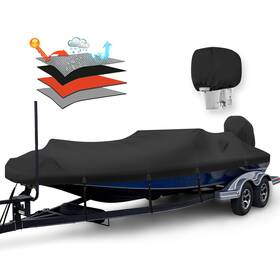 Blk16-18.5 Hahasole Heavy Duty 1200d Pu Waterproof Boat Cover 16ft-18.5ft Trailerable Mar