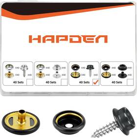 Hapden 744585423921 120 Pcs Snap Buttons Fasteners Kit 15mm Stainless Steel Black-screw