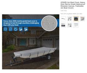 Jb6302c-1 Icover 12 Jon Boat Cover - Heavy Duty Waterproof And Trailerable 30 Inch X18 X35
