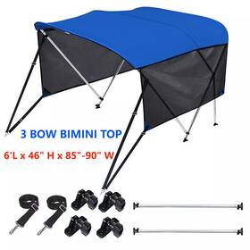 36598 Kakit 3 Bow Bimini Top Replacement Canvas Cover With Boot Frame And Side Mesh