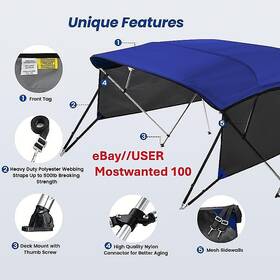 Qw0705n-a08 Kakit Boat Bimini Top Cover Navy 3 Bow 72 Inch L 36 H 91 -96 W - With Boot And Rear Poles