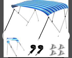Qw1112h-b08 Kakit 4 Bow Bimini Top 8ftx54 Inch Hx79 84 W Blue Striped Boat Canopy