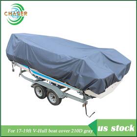 Cer20540c Labworkmoto Gray Boat Cover V-hull Trailerable Fishing Ski Bass 210d Waterproof 17-19ft