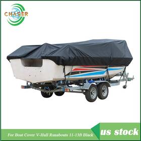Cer50340c Labworkmoto 11-13ft 420d Black Waterproof Heavy Duty Boat Cover V-hull Runabouts