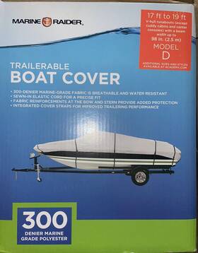 Marine Raider 420002963552 Model D Boat Cover Fits 17-19ft Fishing Boats V-hulls Runabout
