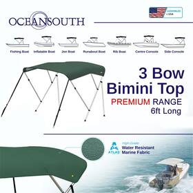 062-2fg Oceansouth 3 Bow Bimini Top Premium Range 67 Inch - 72 Width 6ft Long Forest Green