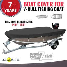 202-8bk Oceansouth V Hull Fishing Boat Cover Waterproof Heavy Duty 14ft9 Inch - 15ft5 Black