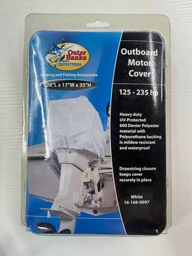 16-166-0097 Outer Banks Outfitters Outboard Motor Cover 125-235 Hp Heavy Duty White New