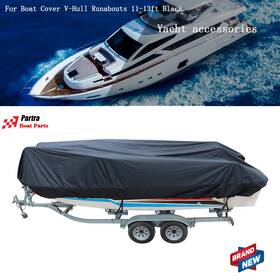 Pt35238a Partra 420d 11-13ft Black Yacht Cover Waterproof Boat V-hull Runabouts