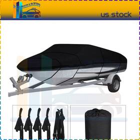 Pt1705021am Pmt2018 11-13ft Black Heavy Duty Dustproof Boat Cover Fit For V-hull Tri-hull