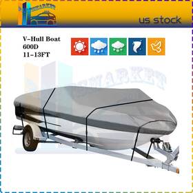 Pt1705141am Pmt2018 11-13ft Gray 600d Marine Grade Heavy Duty Waterproof Boat Cover Fits Tri-hull
