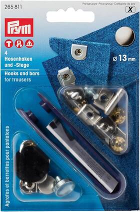 265811 Prym Hooks And Bars For Trousers 4 Pc Snap Fasteners Silver Count