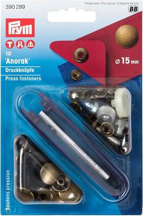 390299-1 Prym Non-sew Fasteners Anorak Antique Brass 15 Mm Altmessing 10 St Ck Gold