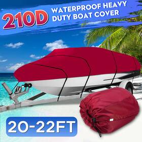 Qxyboat1722 Qx 210d 700x290cm 22ft Red Heavy Duty Boat Cover For Fish Ski Bass V-hull Runabouts