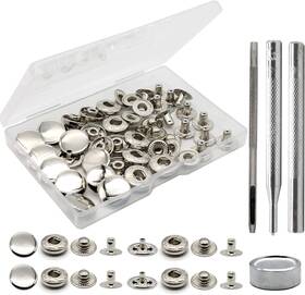 Raydodo 048518948742 12 Set Leather Snap Fasteners Kit 15mm Metal With Tools Silver