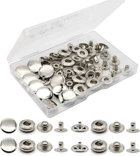 Raydodo 750081394191 12 Sets Heavy Duty Leather Snap Fasteners Kit 15mm No Tools Silver