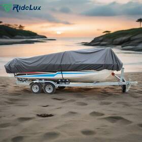R1760880 Ridelux New Heavy Duty V-hull Boat Cover 14-16ft Trailerable 210d Grey Waterproof 90 Inch
