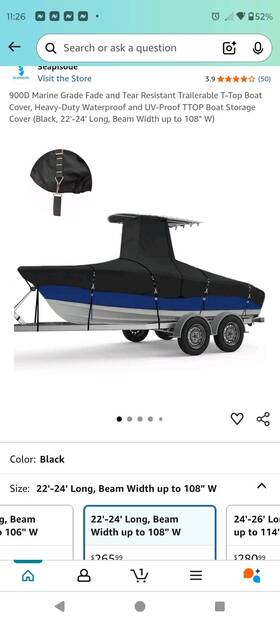 T24bk Seapisode 900d T-top Boat Cover Heavy-duty Waterproof Black 26ft-28ft Long Beam Width