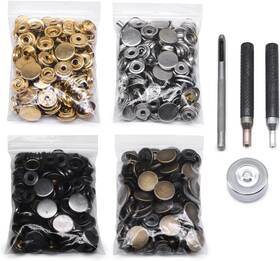 Semini 782940358105 120 Set Leather Snap Fasteners Kit Gold Silver Bronze Gunblack