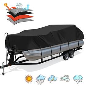 Blk-19 Solim Trailerable 1200d Pu Heavy Duty Pontoon Boat Cover 19-21ft Waterproof