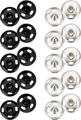 Sumind 733430696528 100 Sets Sew-on Snap Buttons Metal 10 Mm Black And Silvery