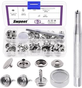 S3591 Swpeet 62pcs Canvas Snap Kit Stainless Steel Marine Grade And Silver