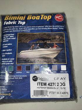 427020g Taylor Made Hotshot Bimini Boat Fabric Top 6 X42 Inch X73-78 Gray Fits Frame 42679